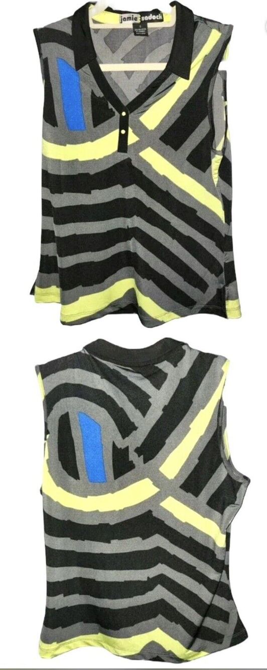Jamie Sadock Women’s Multicolor Golf Top Snap Button Sleeveless Size Small 3858